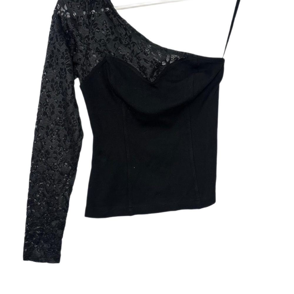 Bebe Black Asymmetrical Sequin Blouse‎